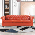 Chesterfield Sofa Orange Faux Leather Sofas for Living Room 84 Rolled Arm 3-Seater Couch Deep Button Nailhead Upholstered Couches High-End Furniture Easy to Assemble