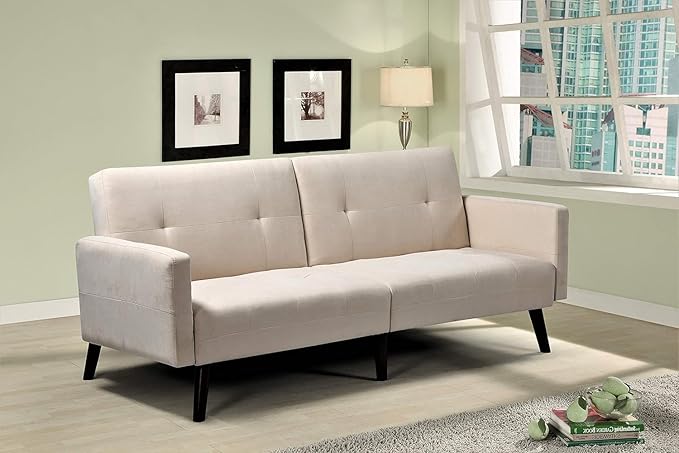 Hasano 79 Sleeper Sofa Bed - Reclining Convertible to Full Bed - Tufted Linen Upholstery Wooden Legs - Space-Saving Sofa Bed(79 L x 33 W x 33 H) Beige