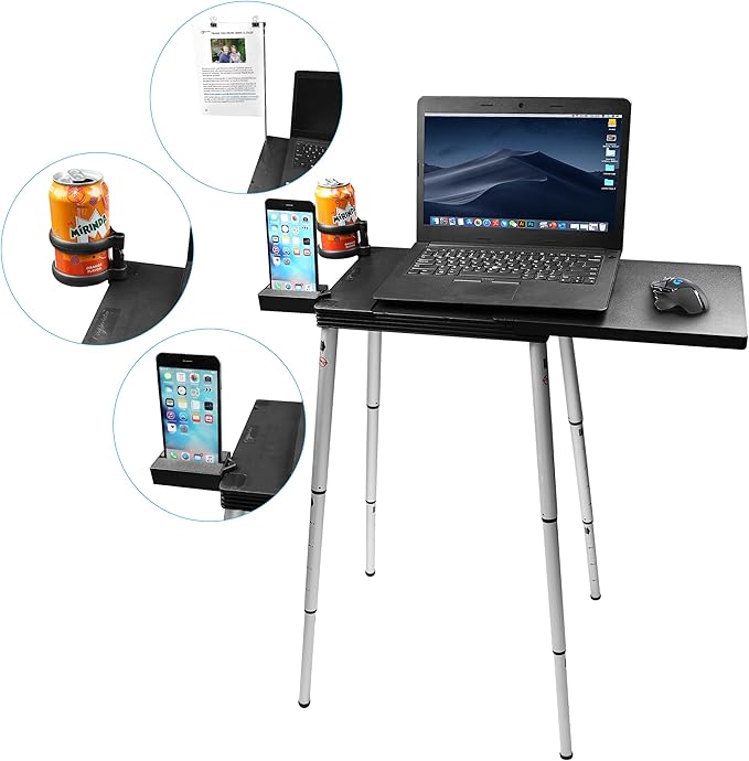 Portable Laptop Computer Stand Desk Table Compact Foldable Lightweight 3 lbs  Adjustable Height 19-29 inches For Remote Work Travel Home Office School