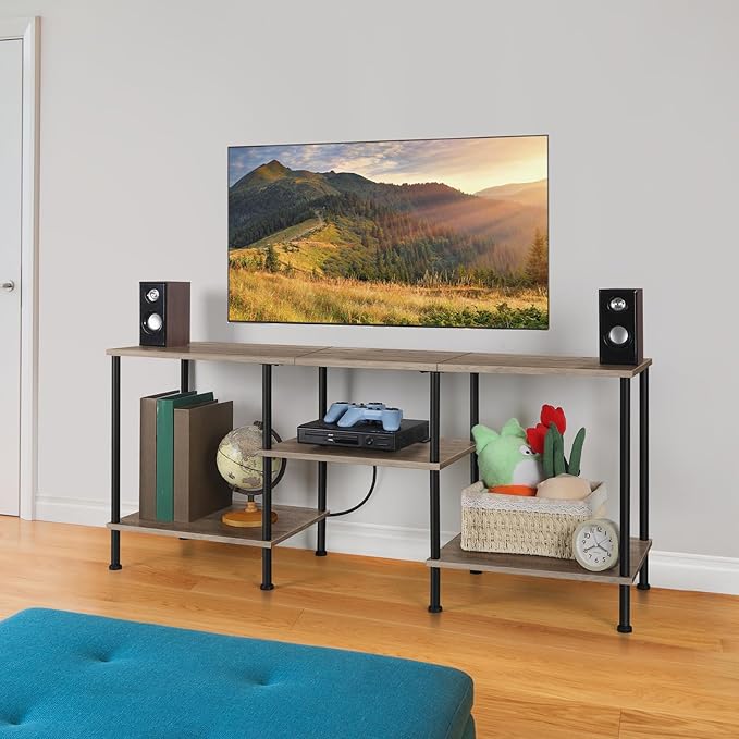 50 Inch TV Stand with Power Outlet Small Entertainment Center with Storage 3 Tier TV Consoles for Living Room Bedroom Office Farmhouse TV Media Console Table for 50 43 40 32 Inch TV Rustic Grey