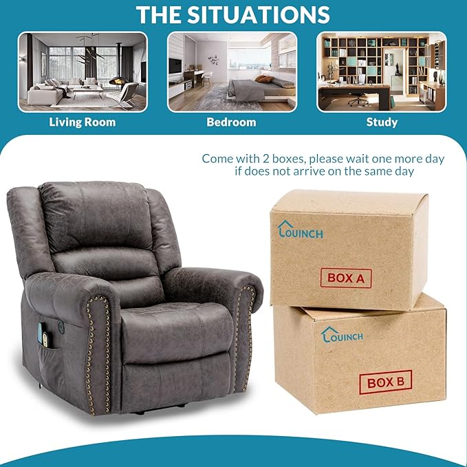 Power Electric Lift Recliner Chair with Massage and Heat for Elderly 2 Remote Controls 2 Side Pockets and USB Ports (Grey)