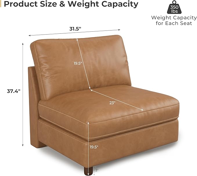 SITJOY Oversized Sectional Couches for Living Room Extra Large Deep Seat Couch with Washable Covers Scratch-Resistant Faux Leather in Brown Left-Arm Connecting Armless Sectional