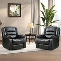 ANJ Black Recliner Chair Set of 2 with Overstuffed Arm and Back Breathable Faux Leather Manual Reclining Chairs Living Room Single Sofa Recliners