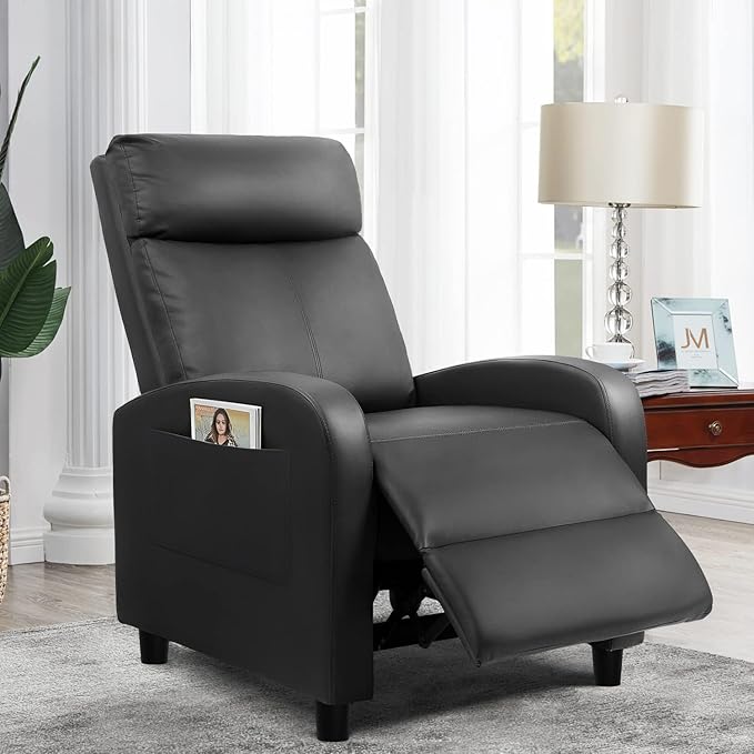 Furniwell Massage Recliner Chair for Living Room Adjustable PU Leather Reclining Chair Home Theater Seating Modern Winback Single Sofa for Adults with Footrest (Leather Black)