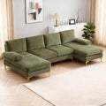 Karl home 110 Sectional Sofa U-Shaped 4-Seat Couch with Chaises Chenille Fabric Upholstered for Living Room Apartment Office Green