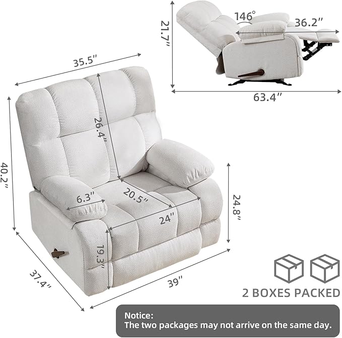 Oversized Rocker Recliner Chair Overstuffed Extra Wide Manual Rocking Recliner Adults Chair for Big Man Reclining Sofa Chairs for Living Room Beige