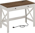 ChooChoo Computer Desk with USB Charging Ports and Power Outlets Modern Simple 40 Inches Desk with Drawers Makeup Vanity Console Table Soft White
