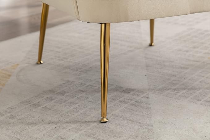 Modern Ergonomics Soft Velvet Fabric Material Armchair Accent Chair with Gold Legs Coffee Table Side Chair Comfy Upholstered Arm Chair for Indoor Home Living Room Bedroom (Cream White)