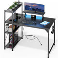 55 Inch Gaming Desk with LED Light Computer Desk with Reversible Storage Shelves and Power Outlets for Home Office Black