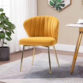 HULALA HOME Velvet Dining Chair Cute Armless Accent Chair Living Room Chair with Golden Legs Mid Century Modern Upholstered Side Chair for Kitchen Vanity Mustard