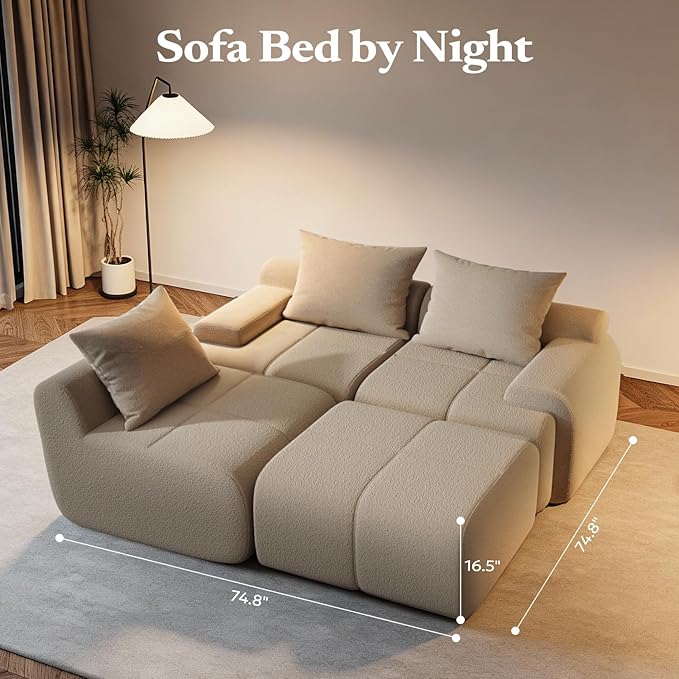 Cloud-Loaf Armless Middle Chair Single Modular Sofa Extension Piece Boneless Memory Foam Slipper Chair Deep Seat Floor Couch Component for Living Room No Assembly Beige