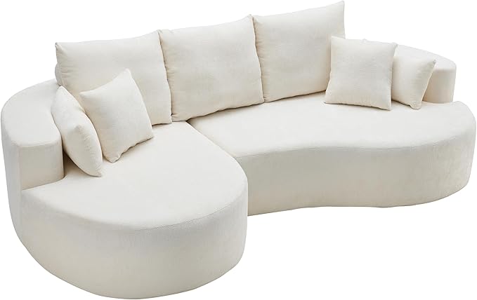 kevinplus 106'' Sectional Curved Sofa Sponge Couch with Chaise Lounge for Living Room L-Shape Modern Sectional Sofa Couch No Wood Structure &amp No Assembly 72 Hour Rebound White