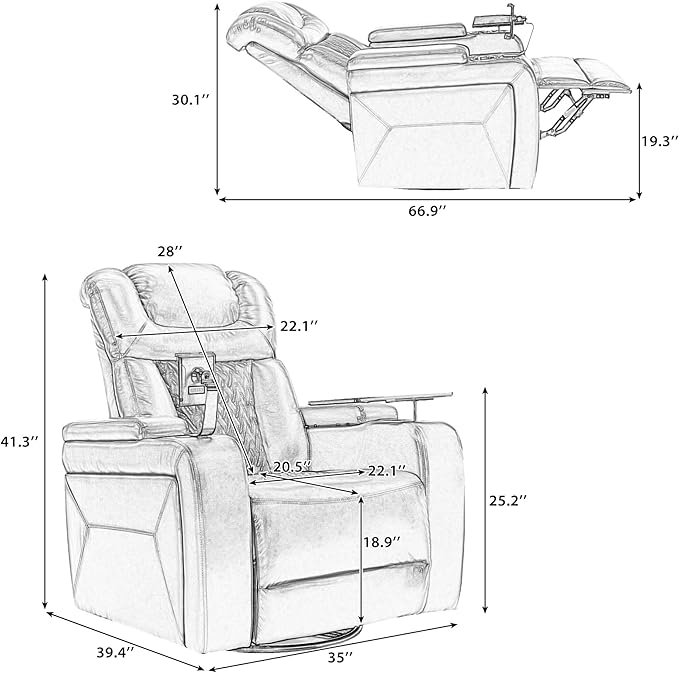 PU Leather Power Swivel Rocker Recliner Chair 270 Degree Premium Nursery Glider Recliner with Arm Storage Tray Table Phone &amp Cup Holder USB Port for Living Room Home Theater