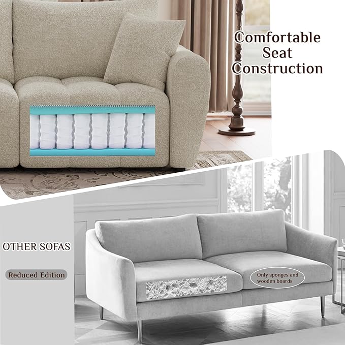 110 L Shaped Modern Boucle Sofa Modular Sectional Cloud Couch with Ottoman Tufted 4-Seat Deep Seat Sofa with Pillows for Living Room Bedroom and Apartment Beige White