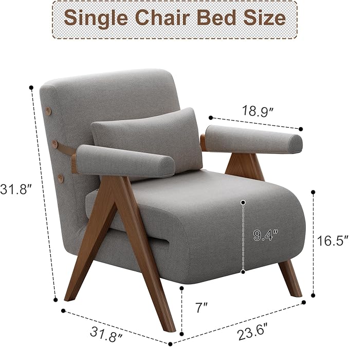 3 in 1 Residential Convertible Sofa Bed Chair|3 in 1 Sleeper Sofa Couch Bed | Adults | Living Room BedroomOffice (31.8Dx25Wx31.8 L) (Gray W25 x D32 x H32)