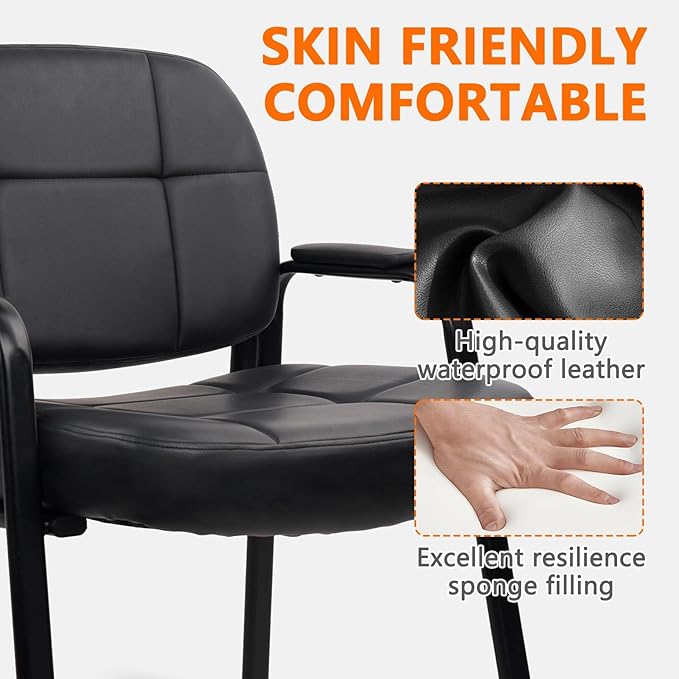 CLATINA Big &amp Tall 500 lbs Waiting Room Chair Leather Office Reception Guest Chair No Wheels with Padded Arms for Elderly Home Desk Conference Room Lobby Side Salon Clinic Black(6 Pack)