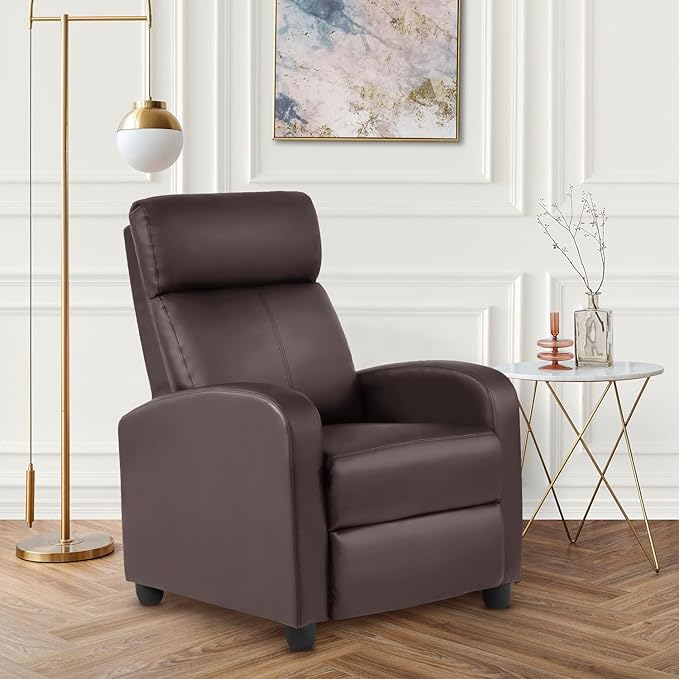 FDW Recliner Chair Massage Chair Reading Chair Reclining Sofa Home Theater Seating with Lumbar Support Massage and Padded Backrest for Living Room and Bedroom (Leather Brown)