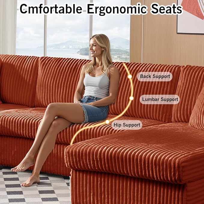 123 U-Shaped Modular sectional Sofa Two L-Shape Chaise with 2 Cloud Couch sectional with Two Pillows couches for Living Room (Darkbrown)