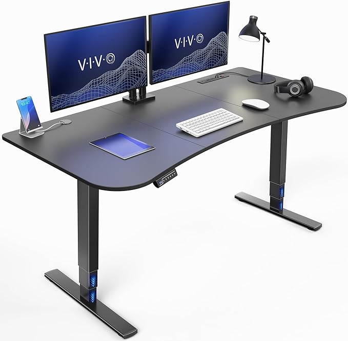 VIVO Electric 63 x 32 in Standing Desk with Built-in Power Strip Touch Screen Adjustment 220 lb Frame Support 2E Series Black Top Black Frame DESK-KIT-2EBAC