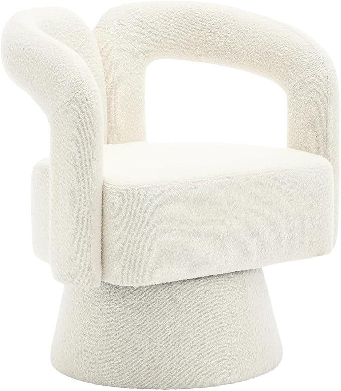 360 Degree Swivel Cuddle Barrel Accent Chairs Round Armchairs with Wide Upholstered Fluffy Fabric Chair for Living Room Bedroom Office Waiting Rooms (Beige)