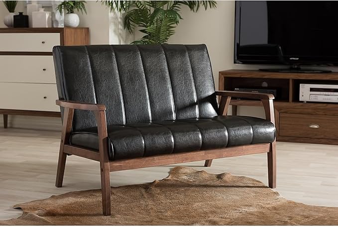 Baxton Studio BBT8011A2-Black Loveseat Love Seats 29.45LX44.66WX31.59H Black