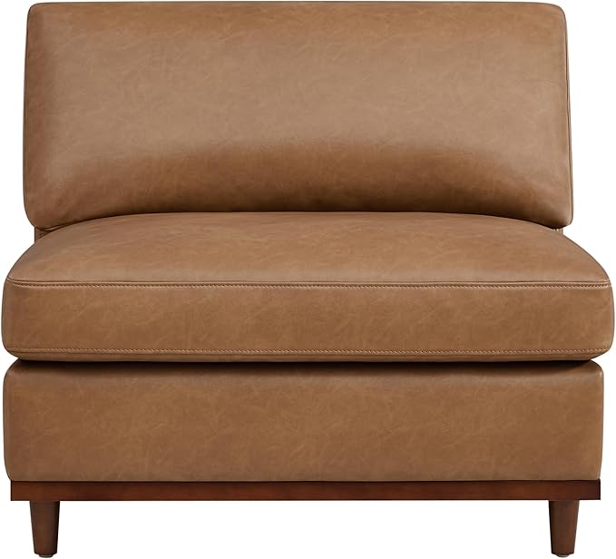 CHITA Modern Down Filled Upholstered Middle Armless Sofa for Sectional Modular Couch Faux Leather in Camel