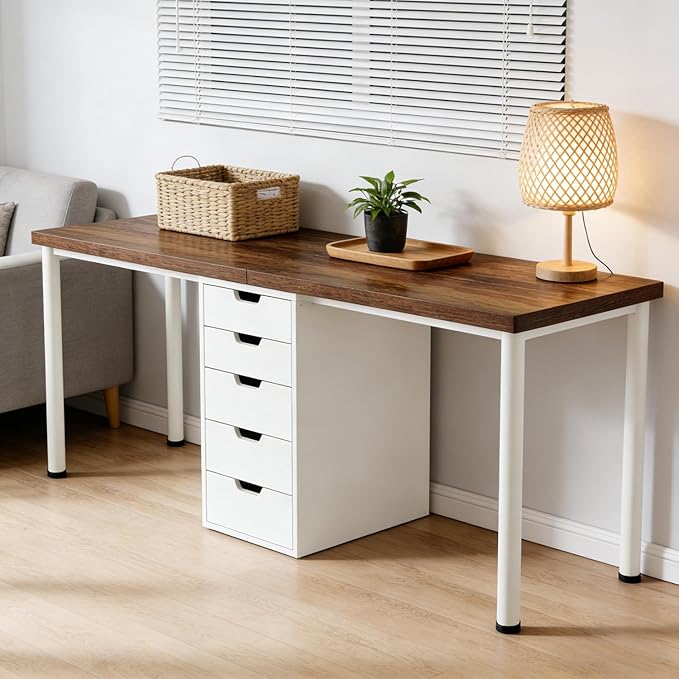 79 2 Person Desk with Drawers Double Computer Desk with Storage Cabinet Large Writing Home Office Desks Wood Two Person Desk with Metal Legs for Study Gaming