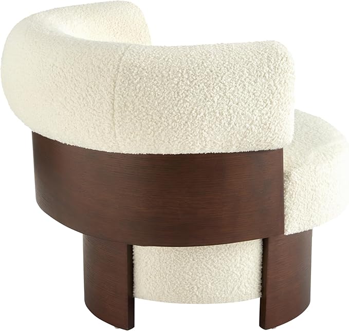 360° Swivel Barrel Chair Modern Curved Sculptural Swivel Barrel Chair Comfortable Fabric Upholstered Single Sofa for Living Room and Bedroom (Beige/143)