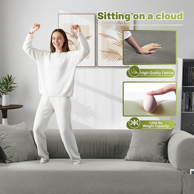 Convertible Futon Sofa Bed80 Folding Pull Out Couch Bed with StorageQueen Sleeper Sofa BedCompressed Couch in a BoxCorduroy Boneless Couches for Living RoomLight Grey