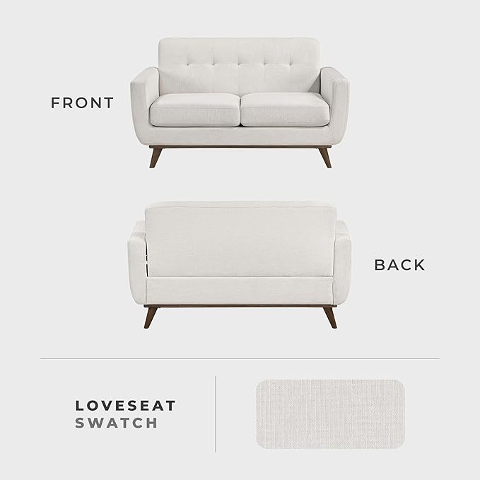 Lexicon Modern Accent Couch Textured Fabric Upholstered Loveseat with Brown Wood Legs Track Arms Tufted Couch Back 2 Seater Loveseat Sofa for Living Room/Office/Waiting Room Beige