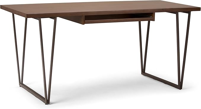 SIMPLIHOME Ryder SOLID WOOD Modern Industrial 66 inch Wide Writing Office Desk in Natural Aged Brown for the Office Desk Writing Table Workstation and Study Table