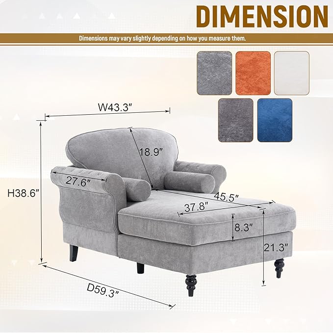 Accent Chair 59'' Modern Armchair for Living Room Upholstered High Back Lazy Sleeper Armchair Recliner for Woman Chaise Lounge Chair Indoor Single Reading Sofa Chair with Wood Legs (Light Grey)