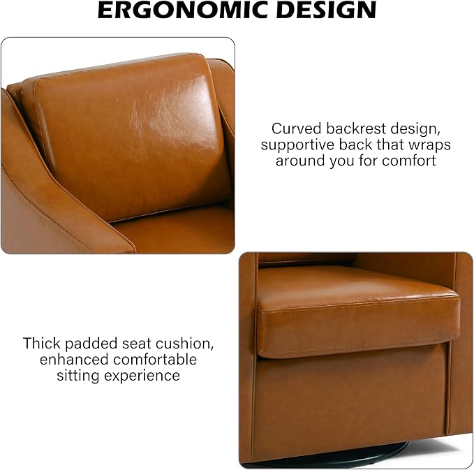 Swivel Accent Chair Modern Round Barrel Arm Chair for Living Room Bedroom Comfy Club Reading Chairs for Adults (Leather Brown Set of 2)