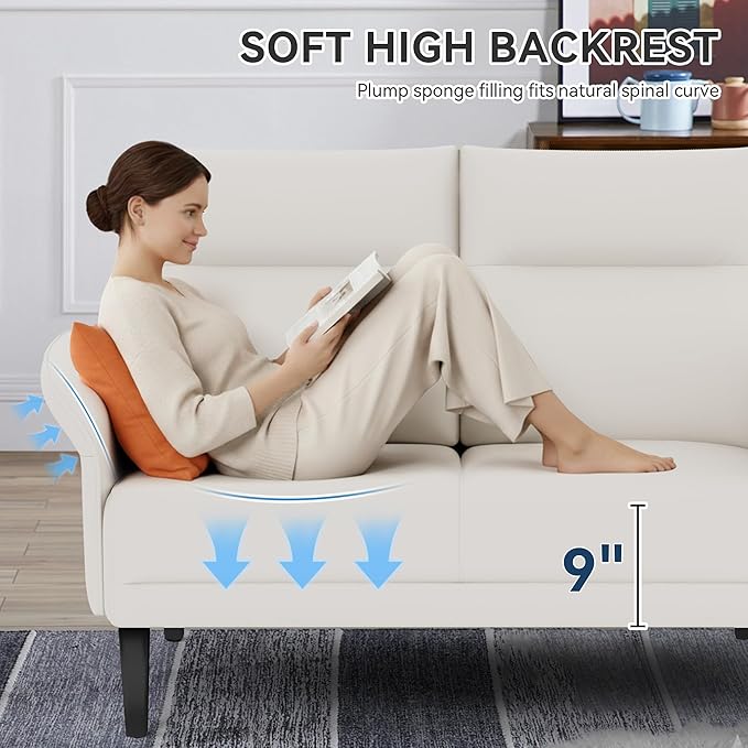 Yongchuang Small Couch 46 Beige Faux Leather Loveseat Sofa for Living Room Bedroom Love Seat Mini Couch with Arm Rest