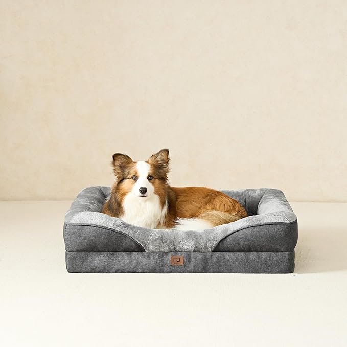 EHEYCIGA Orthopedic Dog Bed for Large Sized Dog 36x27x7 Inch Large Memory Foam Dog Couch Bed with Sides Waterproof Liner &amp Washable Removable Cover Bolster Pet Sofa Grey