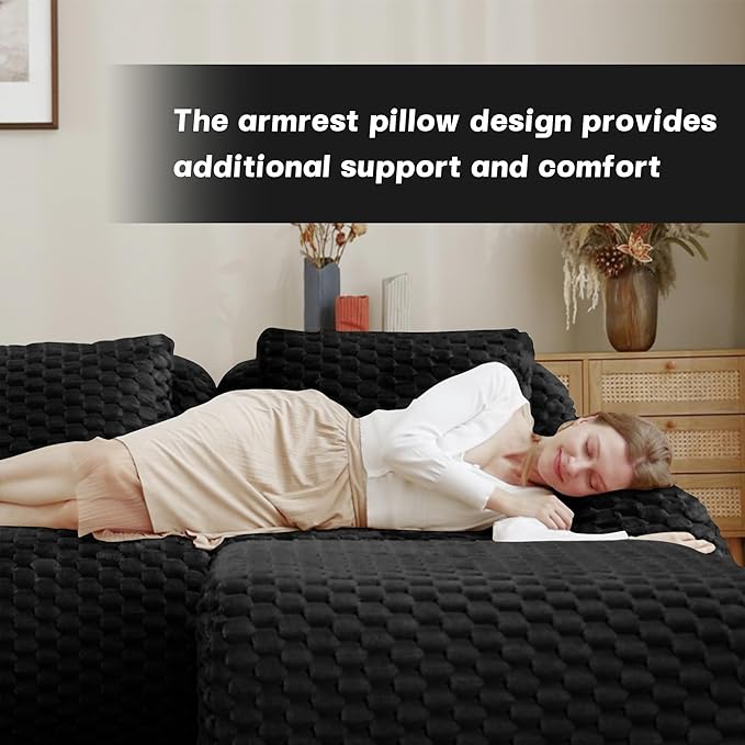 82'' Boneless Couch Modular Sectional Sofa Oversized 2-Seater Couch with Buckle Connection Anti-Slip Design Flannelette Fabric Loveseat Small Sofa Couches for Living Room (Black 2 Seat)