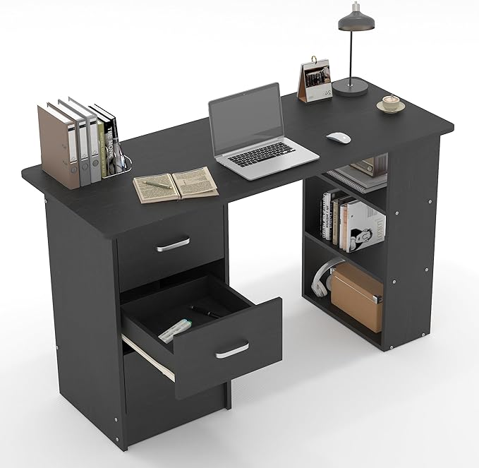 Computer Desk with DrawersStanding Desk with Storage RacksWriting Desk for Home Office or Bedroom(Black)