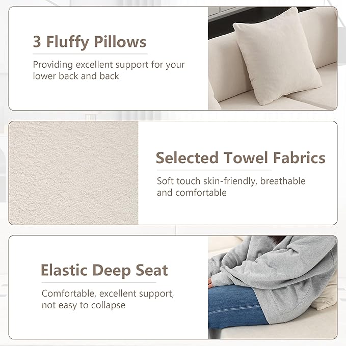 130.5” Curved Sofa for Living Room Cloud Sectional Couch Modern Boneless Lounge Sofa 4-Seater Beige Oversized Compressed Couch with 3 Pillows for Apartment Bedroom Office