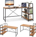 COSTWAY 59 Inch L-Shaped Computer Desk Large Reversible Corner Desk with Open Storage Shelves Space-Saving Writing Study Table PC Laptop Gaming Desk for Home Office (Black + Walnut)
