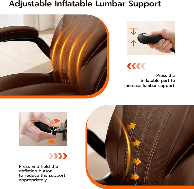 Office Desk Chair Ergonomic Computer Chair with Padded Flip-Up Arms and Adjustable Lumbar Support PU Leather Executive Chair with Tilt Lock and 360° Swivel Rolling Wheels for Work Study