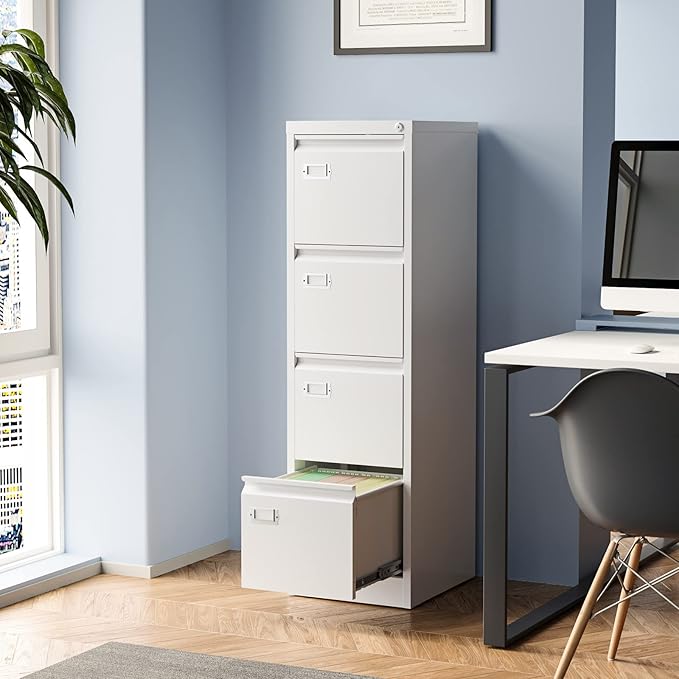4 Drawer File Cabinet Filing Cabinets for Home Office Metal Vertical File Storage Cabinet with Lock Locking File Cabinet for A4 Legal/Letter 15 W x 17.7 D x 50.1 H Assembly Required