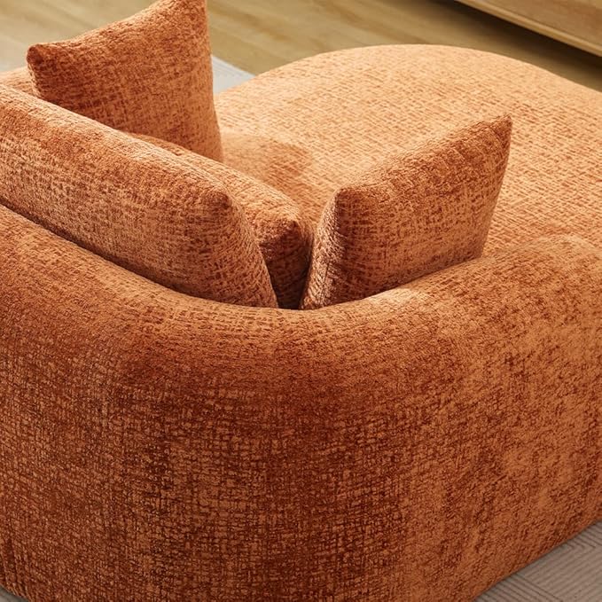 65.7 Oversized Chaise Longue Chair Indoor Modern Upholstered Corduroy Deep Seat Sofa Bed with Throw Pillows and Armrests Sleeper Sofa Couch for Living Room (Orange)