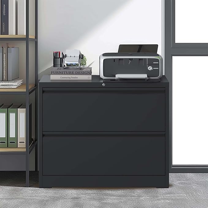 2 Drawer Small File Cabinet with Lock Locking Filing Cabinet for Home Office Modern Farmhouse Under Desk Storage Cabinet Organizer with DrawersBlack