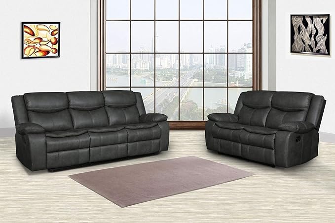 Blackjack Furniture Marsden Modern Leather Air Reclining Living Room Loveseat Lead Gray
