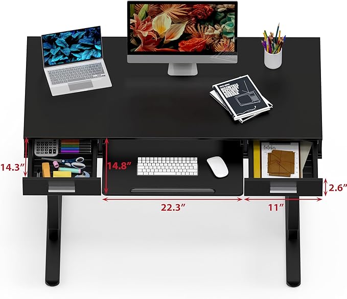 SHW 48-Inch Electric Height Adjustable Desk with Keyboard Tray and 2 Drawers Black