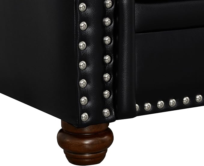 Loveseat Velvet Fabric Two- Seater Couch Buckle Design and Rivet Decoration Deep Seated Double Sofa Suitable for Living Room Bedroom Apartment Hotel etc (black-07)
