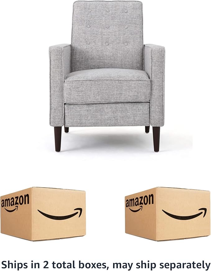 Christopher Knight Home Mervynn Mid-Century Modern Fabric Recliners 2-Pcs Set Light Grey Tweed