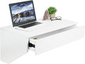 VIVO White Wall Mounted Desk with 28 inch Surface and Pull Out Drawer Floating Wall Organizer Under Storage Workstation DESK-SF01W