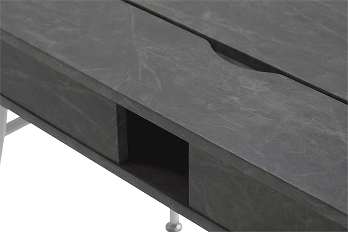 Calico Designs 51252 Alcove Modern Large Split Drawer in White/Cement Gray Desk with Storage