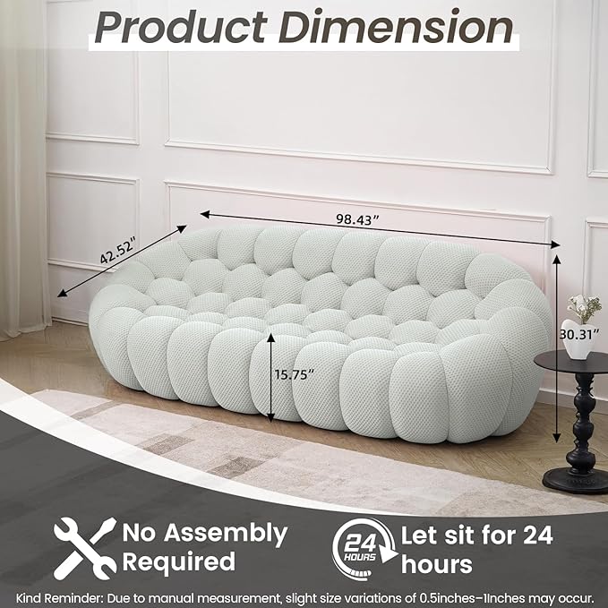 WJShome Modern Deep Seats Bubble Sofa Couches for Living Room No Assembly 48.4 ‘’ Small Couch with 42.5 Big OttomanComfy Sponge Floor Sofas Chair for BedroomLight Grey